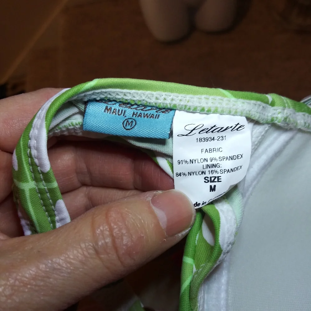 Letarte Maui Hawaii Hot Pink & Green Rose/Palm Print Bikini Top - Picture 7 of 9